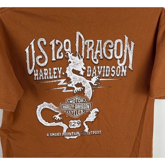 Y2K Harley Davidson Hwy 129 The Dragon Graphic T-Shirt / Orange / Large - Picture 4 of 6